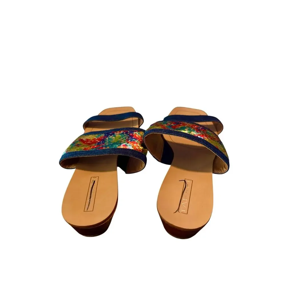 Tahari Fern Sandals Size 8 Metallic Scale Slide Flat Sandals Boho Resort